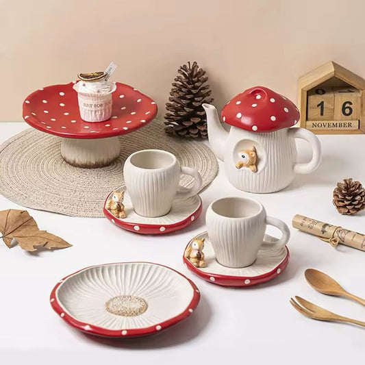 Conjunto de Chá Cogumelo Encantado – Porcelana Decorativa Aura